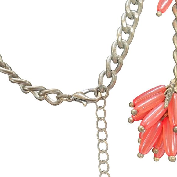BabelBar Pink Coral Bead Cluster Tassel Necklace Gold Tone Chain Leaf 28"+3" - Picture 5 of 6